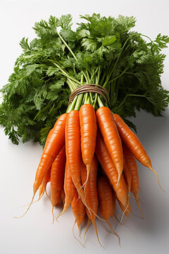 Amid a pristine clean backdrop, a captivating image captures the essence of impending harvest. The scene is adorned with rows of verdant carrot plants, each one promising a bounty of nature's goodness