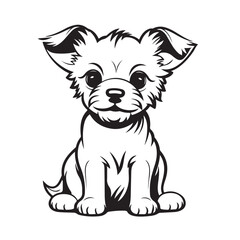 a small dog sits on a white background, in the style of graphic black outlines