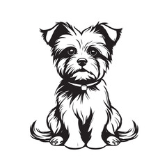 a small dog sits on a white background, in the style of graphic black outlines