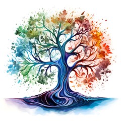 watercolor tree of life clipaart - obrazy, fototapety, plakaty