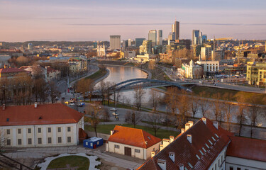 Scenic aerial view of Vilnius from Gediminas Hill at sunset, Vilnius, Lithuania, Baltic states.