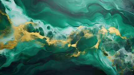 An abstract painting with gold and green
