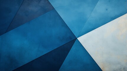 Photo of a abstract painting with blue and white shapes on a wall