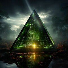a pyramid in the middle of a forest