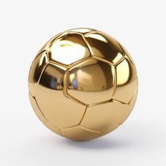 gold soccer ball, 3D realistic, on white background.