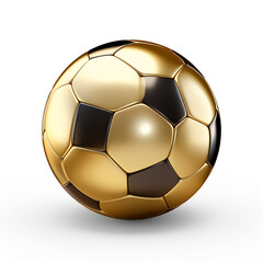 gold soccer ball, 3D realistic, on white background.