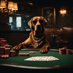 dog labrador player in casino
