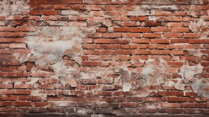 Photo of a weathered red brick wall with peeling paint