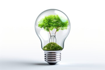 Bulb with green tree inside isolated on white background