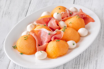 Prosciutto with Melon and Mozzarella