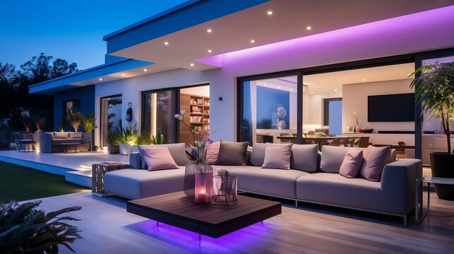 Bright LED lights illuminating a modern smart home
