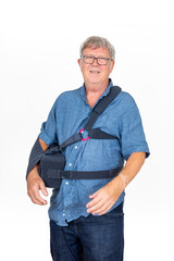 mature man wearing a abduction brace