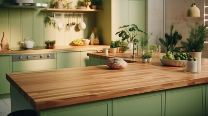 Fototapeta na wymiar Stylish kitchen with wooden worktops.