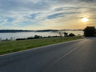 sunset over the road