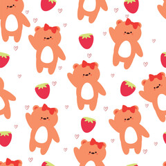 seamless pattern cartoon bear and strawberry. cute animal wallpaper illustration for gift wrap paper