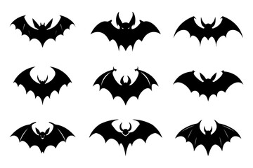 Naklejka premium Halloween bat silhouette collection isolated. Spooky black horror bat graphic. Vector illustration