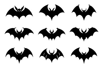 Naklejka premium Halloween bat silhouette collection isolated. Spooky black horror bat graphic. Vector illustration