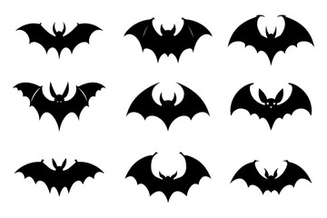 Naklejka premium Halloween bat silhouette collection isolated. Spooky black horror bat graphic. Vector illustration