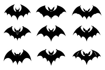 Naklejka premium Halloween bat silhouette collection isolated. Spooky black horror bat graphic. Vector illustration
