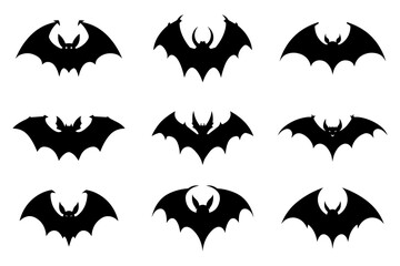 Naklejka premium Halloween bat silhouette collection isolated. Spooky black horror bat graphic. Vector illustration