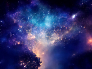 Obraz premium Heavenly sky. Sky of shooting stars, meteor shower, wide format background illustration. Space spectacle. Hand edited generative AI.