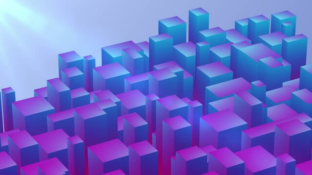 Abstract geometric shiny surface square gradient blue purple block. Minimal square grid pattern animation in Dark blue and purple with sunshine. 4K 60fps video.
