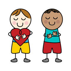 Boy Hugging His Heart and Boy Hugging Himself