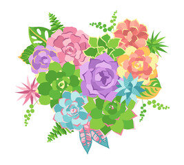Succulents boho heart shape illustration. Greenery desert flower banner, floral summer rustic backdrop. Design for wedding invitation, save the date card, greeting, invite, banner background vector