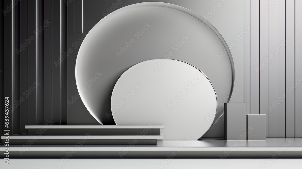 Poster abstract minimalistic white scene with geometric shapes. visualization ai