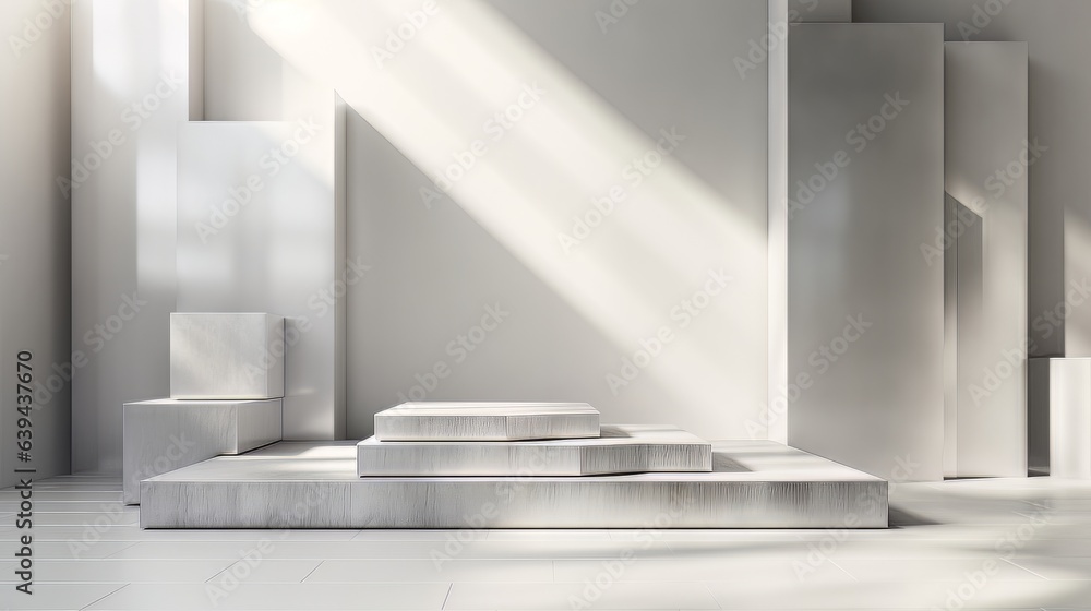 Poster abstract minimalistic white scene with geometric shapes. visualization ai