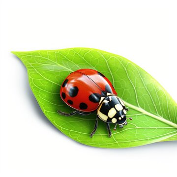 A lady bug sitting on top of a green leaf. Digital image.