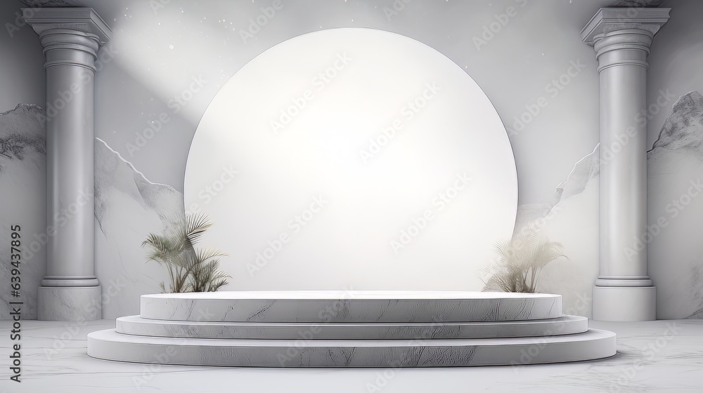 Poster abstract minimalistic white scene with geometric shapes. visualization ai