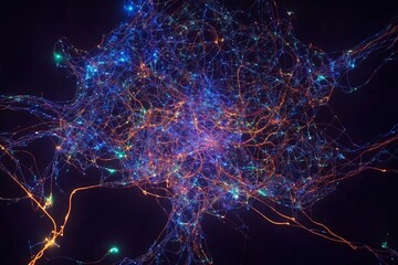 A mesmerizing, intricate neural network of glowing circuitry, illuminated by a captivating, luminescent light.A mesmerizing, intricate neural network of glowing circuitry, illuminated by a captivating
