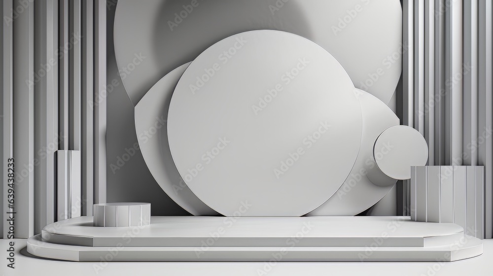 Poster abstract minimalistic white scene with geometric shapes. visualization ai