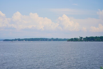 Landscape of Lake Champlain and island at Vermont, USA	
