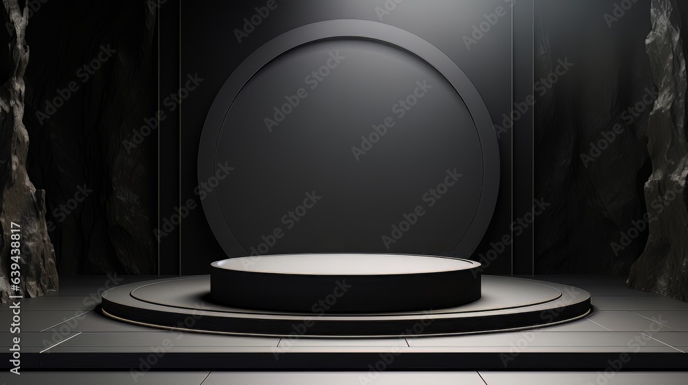 Poster abstract minimalistic black scene with geometric shapes. visualization ai