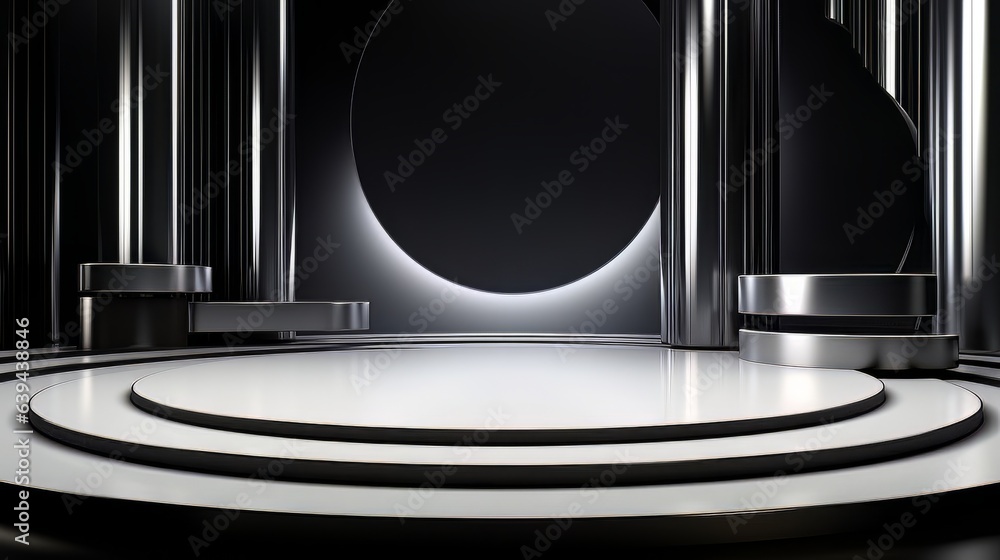 Poster abstract minimalistic black scene with geometric shapes. visualization ai
