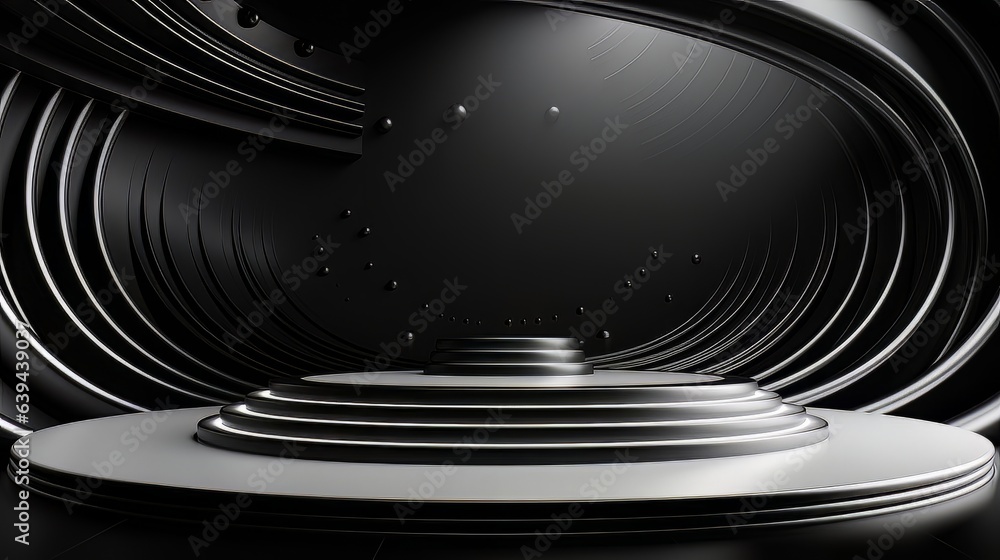 Poster abstract minimalistic black scene with geometric shapes. visualization ai