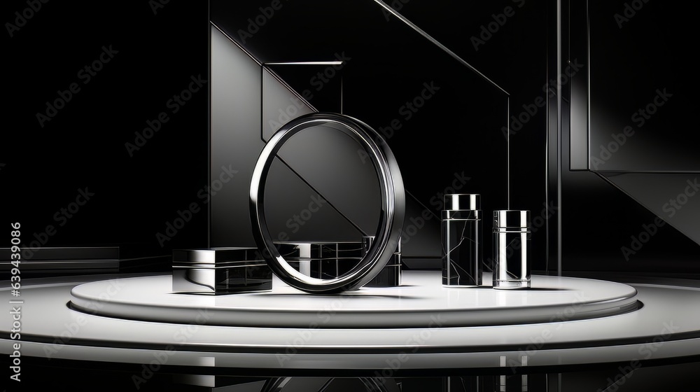 Poster abstract minimalistic black scene with geometric shapes. visualization ai