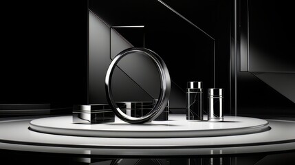 Abstract minimalistic black scene with geometric shapes. visualization AI
