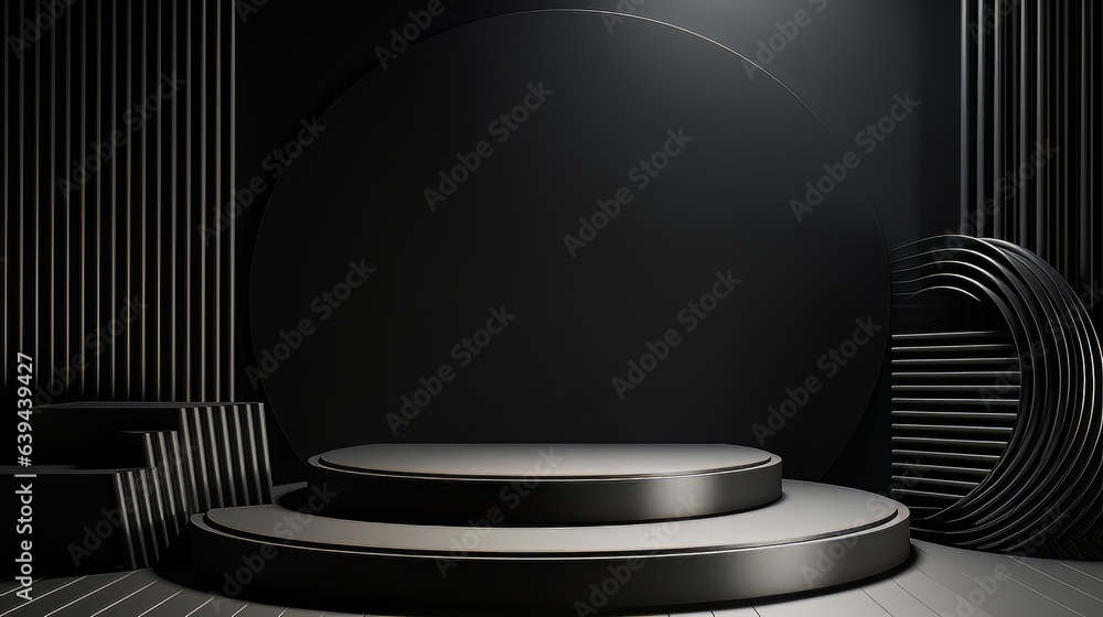 Poster abstract minimalistic black scene with geometric shapes. visualization ai