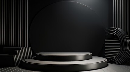 Abstract minimalistic black scene with geometric shapes. visualization AI