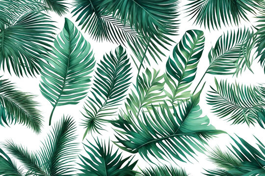 Tropical exotic leaves isolated on transparent background. Generative AI.