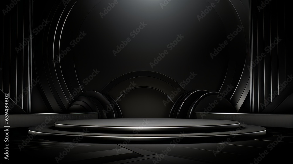 Poster abstract minimalistic black scene with geometric shapes. visualization ai