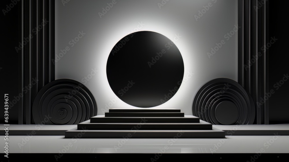 Poster abstract minimalistic black scene with geometric shapes. visualization ai