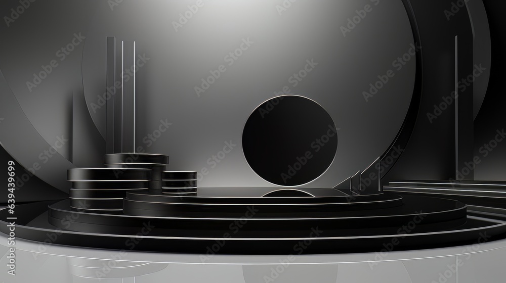 Poster abstract minimalistic black scene with geometric shapes. visualization ai