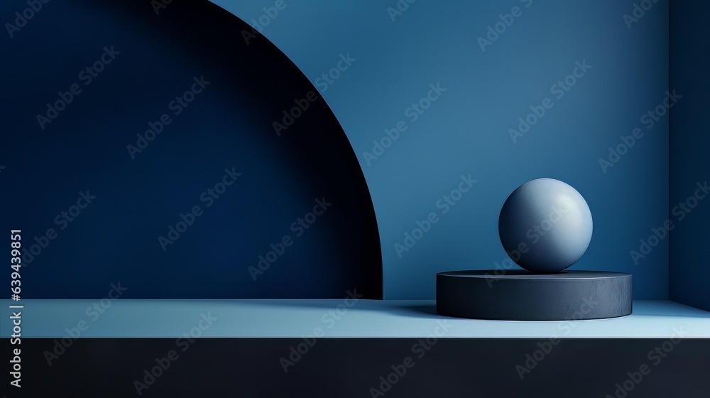 Poster abstract minimalistic dark blue scene with geometric shapes. visualization ai