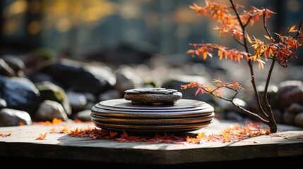 A stack of rocks sitting on top of a wooden table. Digital image. Zen still life.