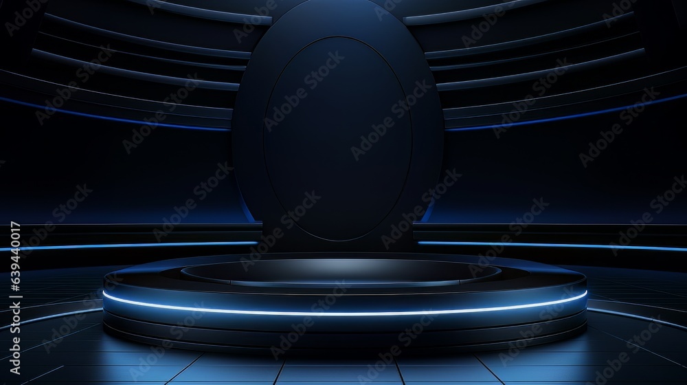 Poster abstract minimalistic dark blue scene with geometric shapes. visualization ai