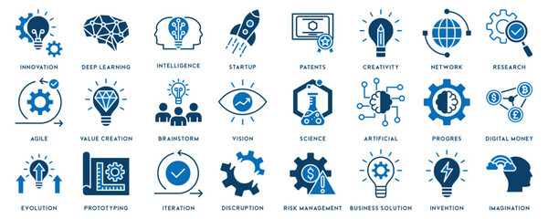 Innovation icon collection. ideas and thinking line icon set